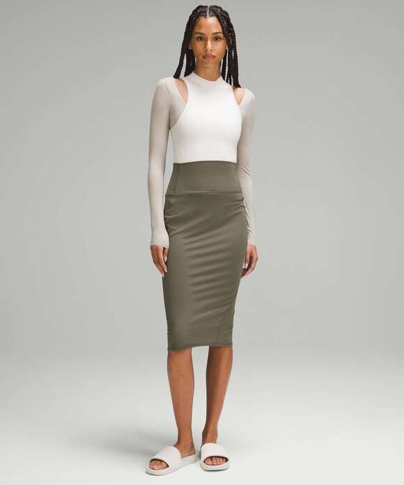 Lululemon Dresses & Skirts - Lululemon Nulu Slim-Fit High-Rise Midi Skirt Army Green Size 6 NWOT